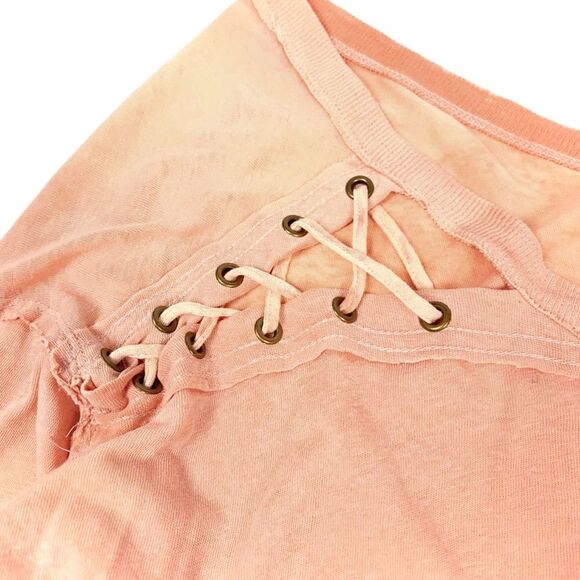 FREE PEOPLE Linen First Love Lace Up Long Sleeve Tunic Tee Peach Burnout Medium - Picture 5 of 8